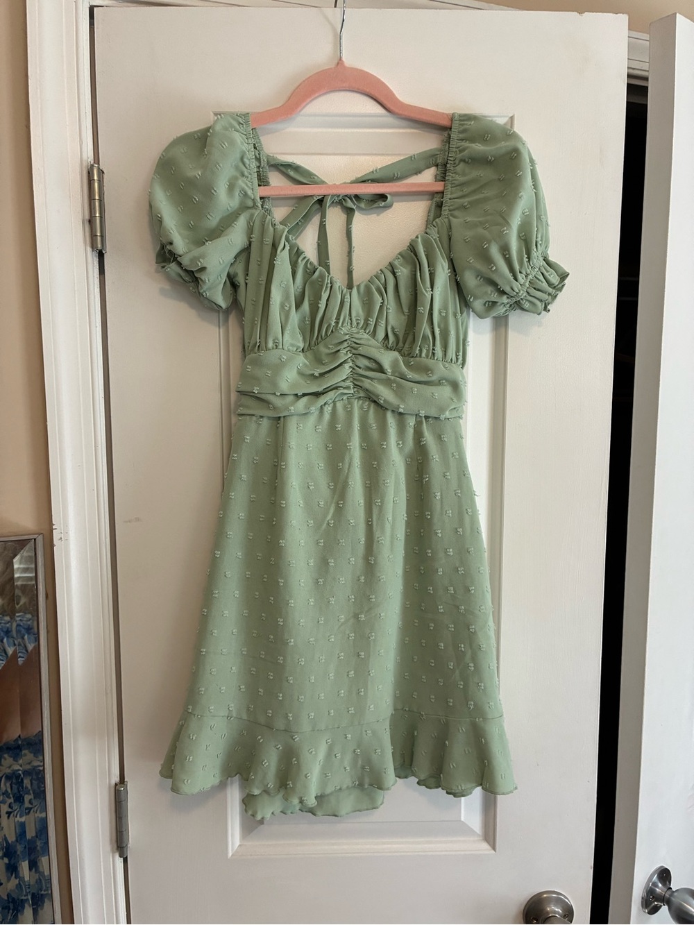 Lucy in the Sky Sage Green Mini Dress with Puff Sleeves